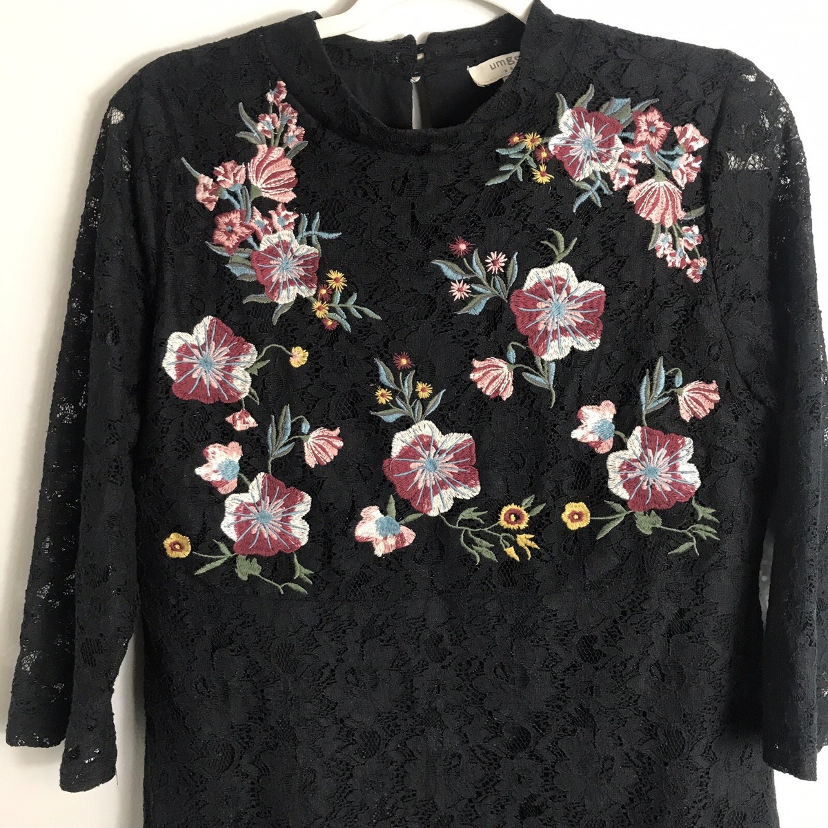 chinese dress ladies Umgee Umgee Women's Black Bohemian Floral Lace Open Front Tie Kimono Size Small Sheer | Sz: S main image 0