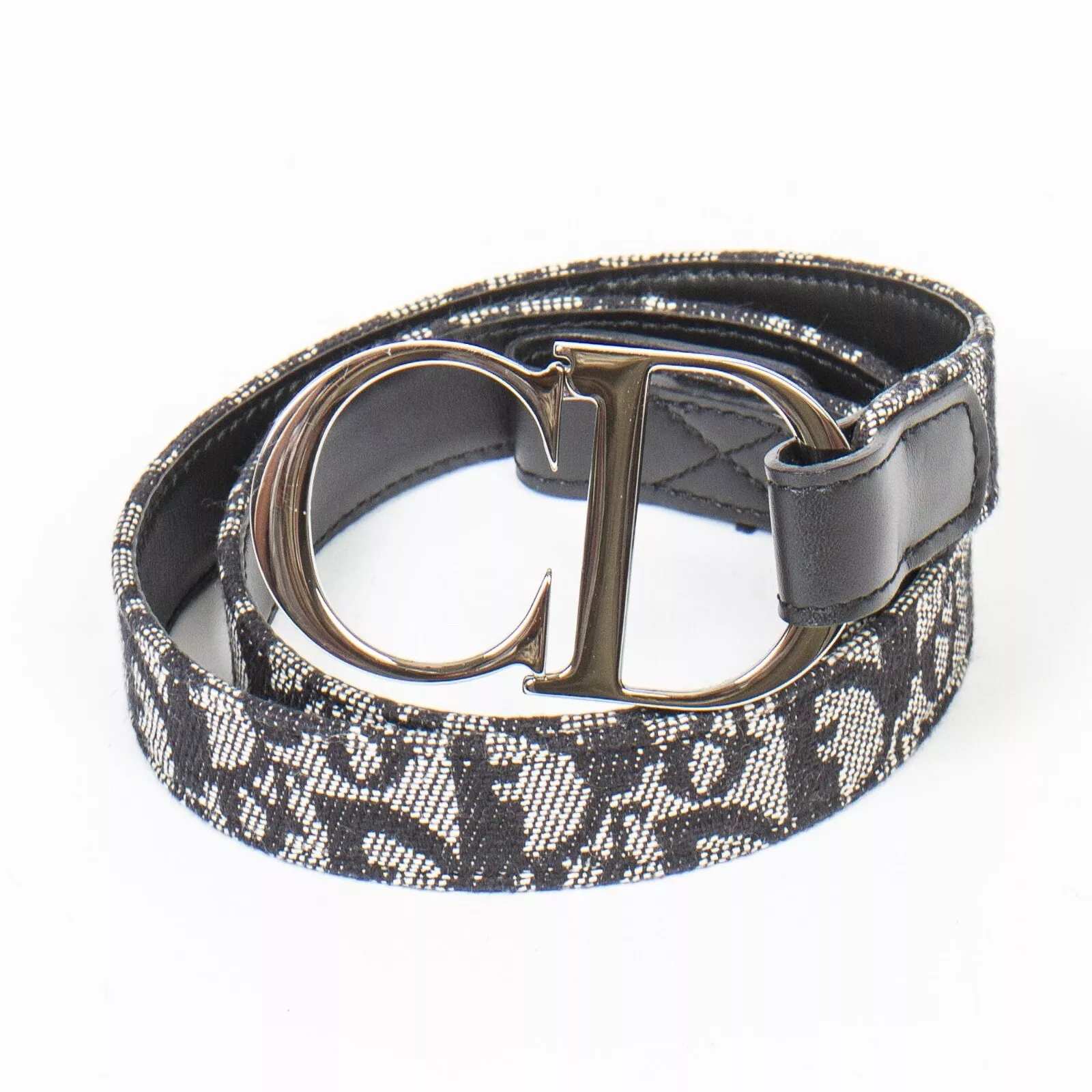 Ceinture CD en toile vintage noire Diorissimo Christian Dior Galliano   Taille 75cm/30