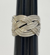 Sterling Silver 925 Cable Braided Wide Ladies Ring Size 7 Open Band 5.2g Marked