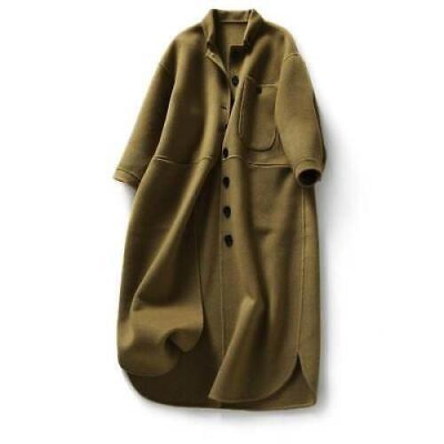 Damen Winter Einreiher Mischung Trenchcoat Wolle Lange Jacken Grün Mantel - Bild 11 von 11