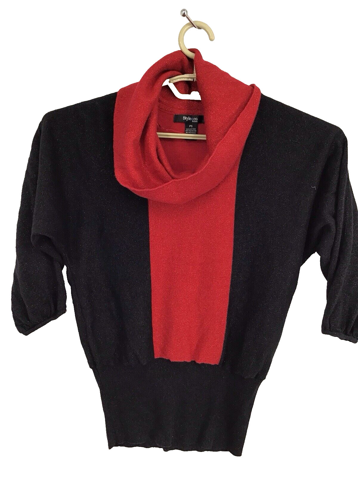 Style Co Women Sweater Top Blouse PS Petite Black Pullover Cowl Neck