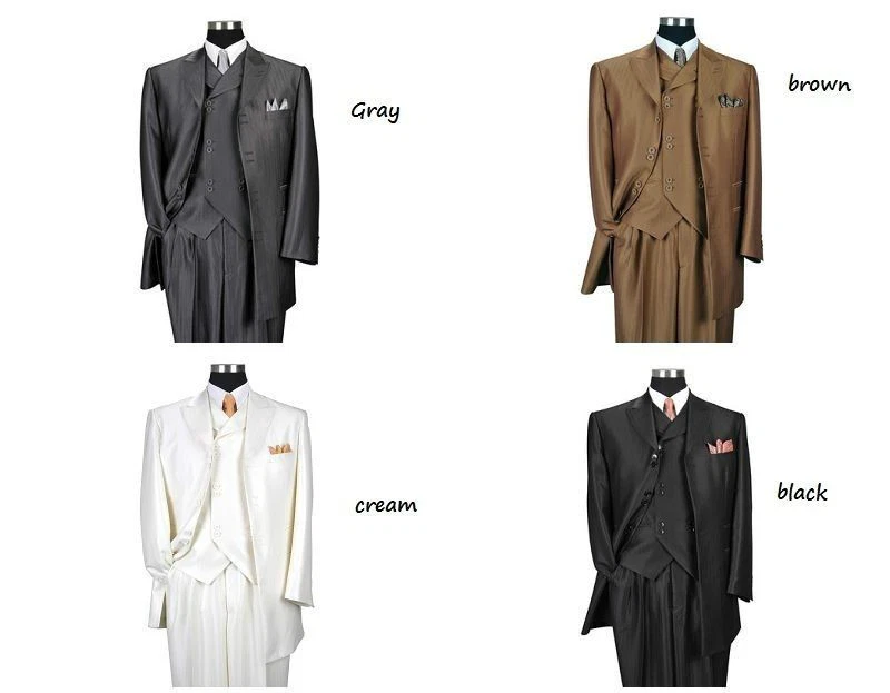 男式 3 件套豪华西装羊毛感觉鲱鱼骨条纹面霜 38R ~ 56L — 第 3/4 张图片