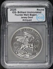 2025 Intaglio Mint Jersey Devil Silver Antiqued Round ICG BU Bogani Signature