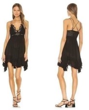 Free People Intimately Adella Slip Dress S Black Mini Smocked Back NEW