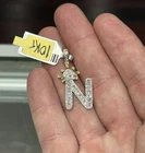 Real Diamond N Pendant 10K Gold Initial Charm 0.61ct Diamonds N Letter Charm