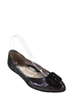 BeautiFeel Womens Slip On Crystal Metallic Ballet Flats Black Silver Suede 36