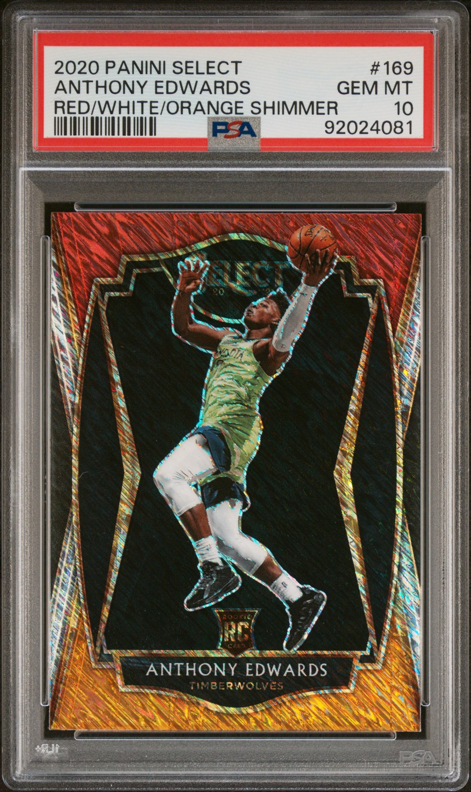 2020 Panini Select #169 Anthony Edwards Red/White/Orange Shimmer Rookie PSA 10