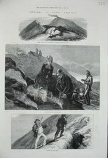 Original Old Antique Print 1872 Mount Vesuvius Mountain Volcano Crater Lava Art