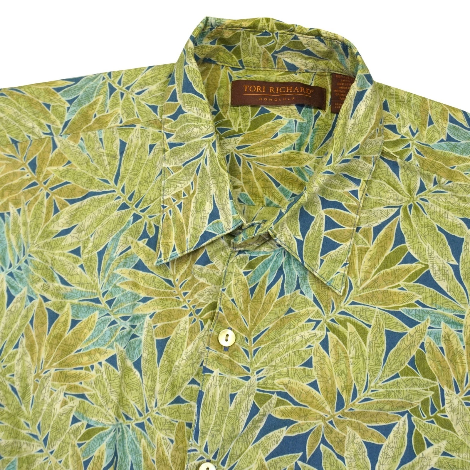 Tori Richard Hawaiian Shirt Men Large Green Leaf Print Tropical Cotton Lawn USA
Opens in a new windo