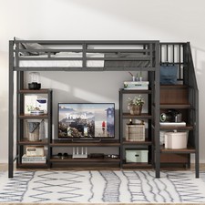 Etagen-Kinderbett Hochbett Jugendbett Bettgestelle Einzelbett mit TV-Ständer Neu