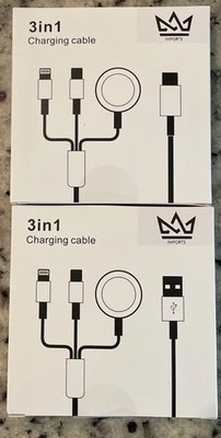 NIB 3 in 1 USB Magnetic Charger Cable For iPhone & Apple Watch. USB Or C Type