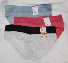 New set/3 WARNER'S no muffin top HIPSTER panties ROSE BLACK white BLUE dot 9/2XL