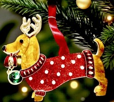Jingle All The Way VIRAL Dachshund Christmas Ornament Glitter Pearls Stones NIB
