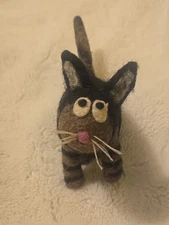 Rare HTF Needle Felted Cat, wool felt cat, Tabby Cat Decor, Desk Ornament Plush