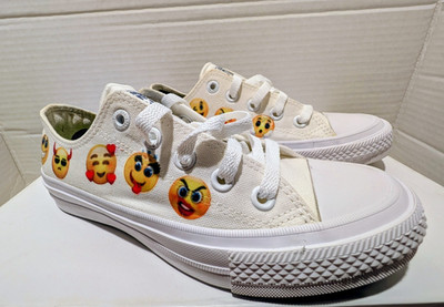 Brand New With Box Custom Made Converse CT OX White All Star Emoji Sneakers