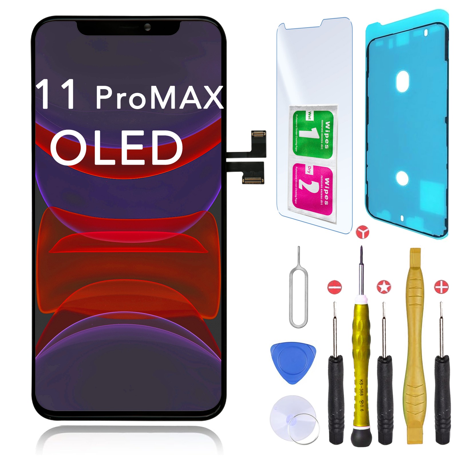 Écran OLED iPhone 11 Pro Max Vitre Tactile de Rechange Joint d'Étanchéité et Kit Outils