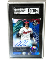 2023 Bowman Platinum TOP 90 BLUE CHASE DELAUTER Prosp Auto SGC 10/10 #PACD #/150