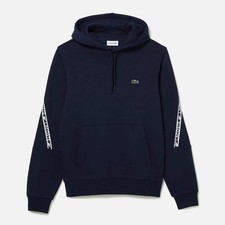 Image of Men's Lacoste Tape Pullover Hoodie Navy