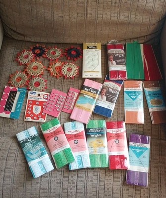 Vintage NOS Sewing Notions Lot Bias Tape Rickrack Needles Lace Snaps