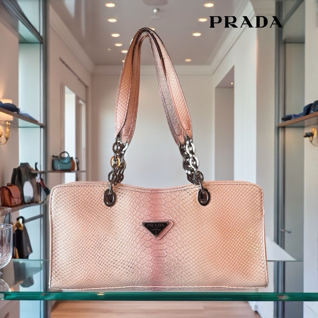 AUTHENTIC PRADA EMBOSSED CORAL PINK PYTHON LEATHE… - image 1