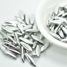 25 Beads - 2-Hole 5x16mm Dagger - Crystal Labrador - Czech Glass