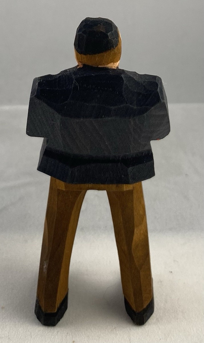 Miniature Hand Carved Wooden Swiss Man with Alphorn-3 1/2