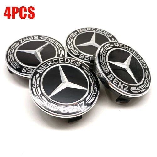 4 x 75mm Black Alloy Wheel Centre Hub Caps Fit Mercedes Benz A B C E S M ML GLA Foto 2 de 4