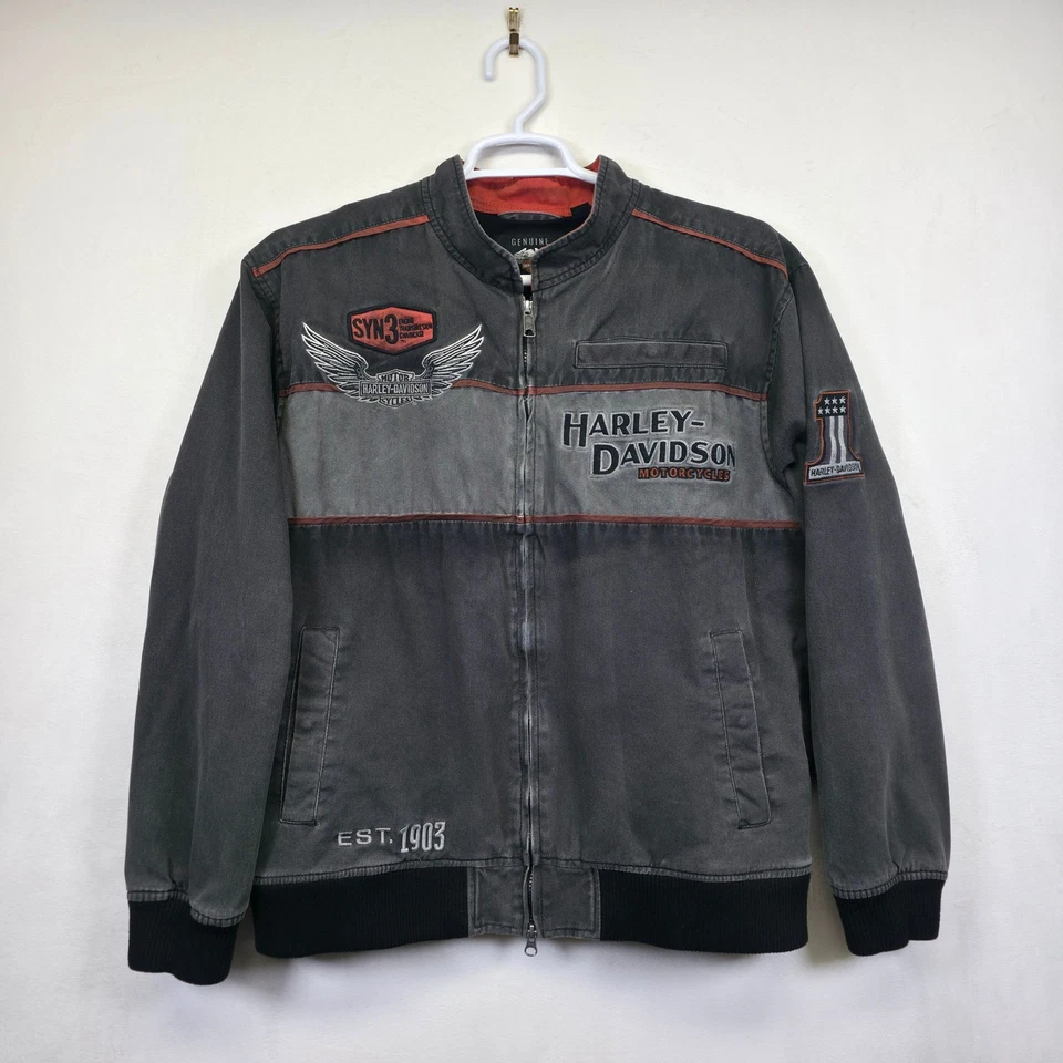 Harley-Davidson Jacket Mens L Gray Faded Biker Motorcycle Grunge Moto Graphic - Image 2 of 4