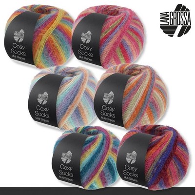Lana Grossa 100 g Cosy Socks Multi Stripes Wolle Stricken Garn Sockenwolle