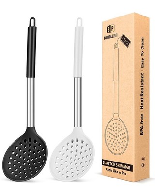Kitchen Ladle Strainer Set of 2 Large Slotted Spoon with High Heat Resistant ...