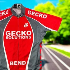 Champ Sys Cycling Jersey Men M Gecko Pockets Red Gray Bike Ride Trail Street