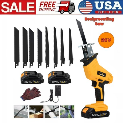 #ad 24V Cordless Reciprocating Saw Brushless with 2 Battery amp; Charger amp; 8 Saw Blade $33.90