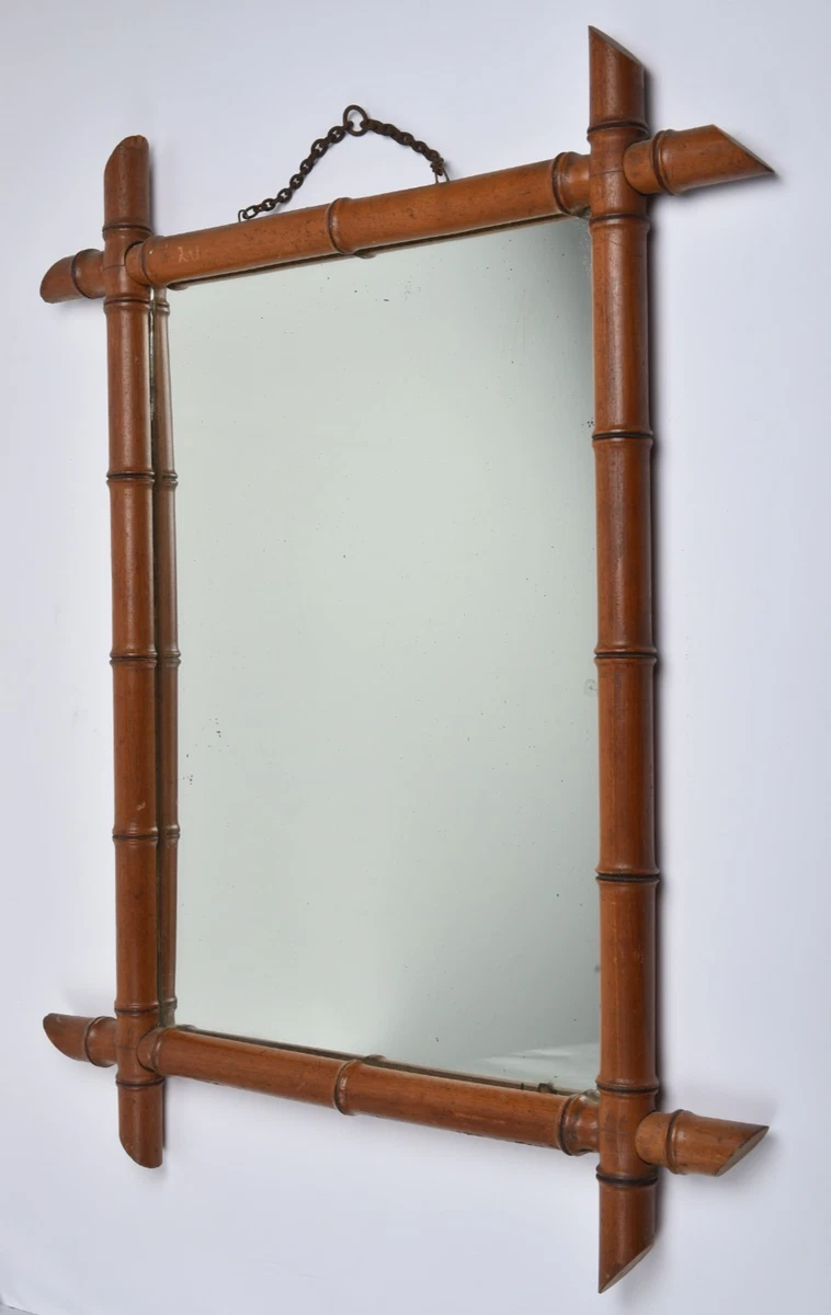 Grand Miroir Ancien De Barbier - Cadre Bambou - Au Mercure - France