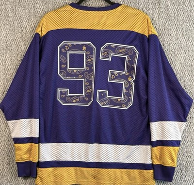 Y2K Dogg Supply Snoop Dogg 93 Mesh Hockey Jersey Purple Gold Small