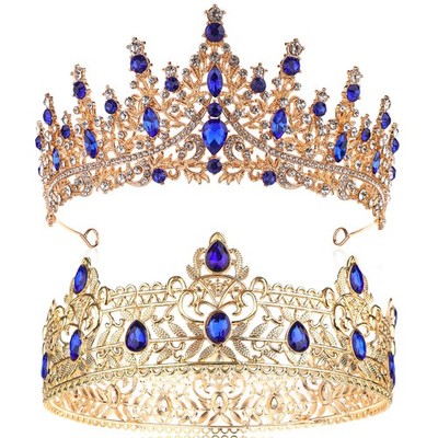 2 Pcs King and Queen Crowns Set King Crowns for Men Royal Crown with Black Rh...