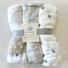 NWT Cloud Island Muslin Baby Blankets Set Hedgehog Neutral Colors Brown Grey