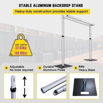DOUBLE CROSS BAR ADJUSTABLE QUICK BACKDROP KIT 10 FT x 10 FT PIPE WITHOUT DRAPE