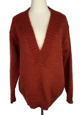 Vintage Le Moda Knitwear Sweater Burnt Orange Mohair Blend Deep V Neck Sz Small