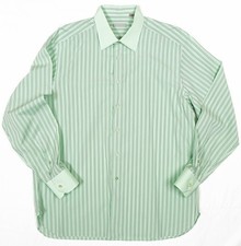 NWT STEFANO RICCI Green Striped Long Sleeve Shirt Men's 100 Cotton Size 17