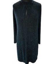 Sosandar Dress Longsleeve Teal Matalic Shimmer Uk14 Front Keyhole Evening Cruise