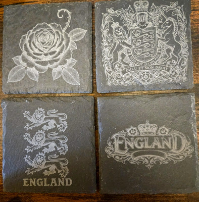 4er Set Englisch/England Schiefer Untersetzer, Drei Löwen, Rose, Geschenk, Getränke-Küche