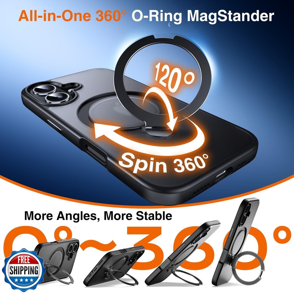 Chicfun Custodia IPhone 15 Pro Con Anello Magnetico 360° E Supporto [MagSafe] - Antishock Militare, Magneti Potenti 38 N52 - Cover Sottile Con Bordo Morbido, Nero Opaco - 4