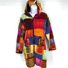 Greater Good Network Patchwork Boho 100% Cotton Hoodie Full Zip Size S/M