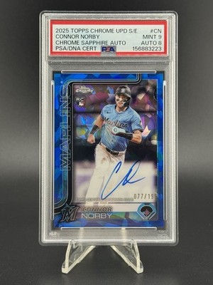 2025 Topps Chrome Update Sapphire Connor Norby Rookie Autograph /199 PSA 9