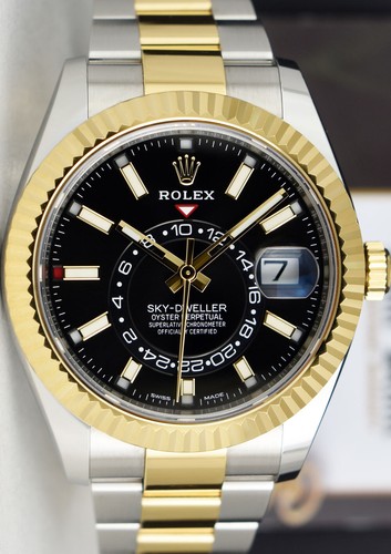ROLEX 18kt Gold & SS Sky Dweller Black Dial BOX CARD TAGS 326933 Sant Blanc - Picture 8 of 9