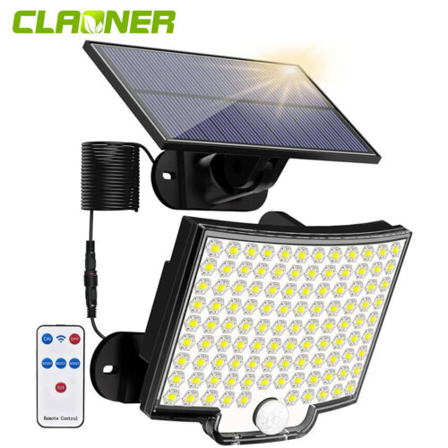 CLAONER 106 LED Solar Motion Sensor Light Outdoor Security Garden Flood Lamp - Picture 1 of 11