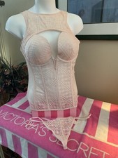 Victoria Secret Lingerie 36D Bustier Corset Panty Set Designer Blush Pink 1