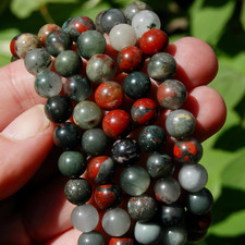 African Bloodstone Crystal Bead Bracelet, 8mm Natural Gemstone Beads