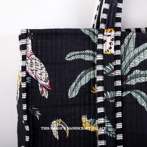 Algodón Acolchado Tigre Estampado Reversible Grande Bolsa Supermercado Negro - Imagen 3 de 5