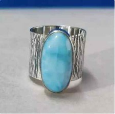 Larimar Stone Solid 925Sterling Silver Stylish Birthday Statement Boho Ring K-46